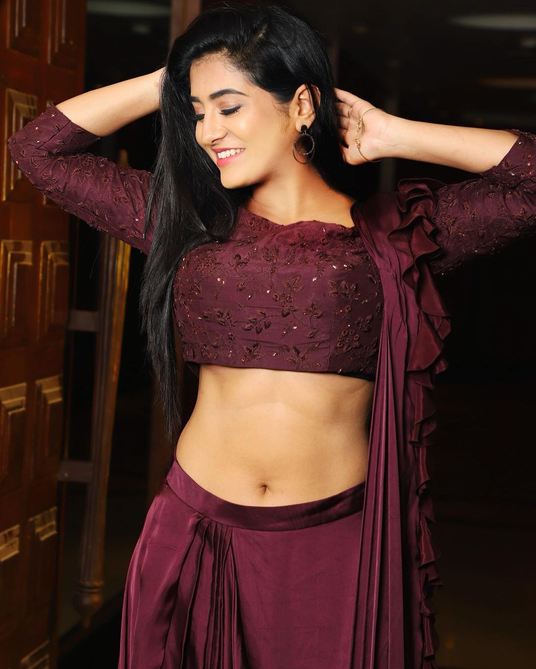 TOLLYWOOD ACTRESS RASHI SINGH STILLS IN MAROON LEHENGA CHOLI 15